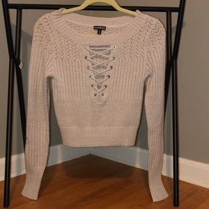 Express cropped sweater with criss cross front